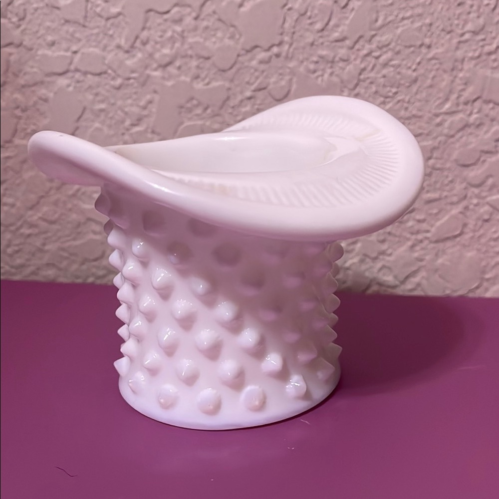 Fenton Glass, Hobnail Milk Glass, Top Hat planter vase
